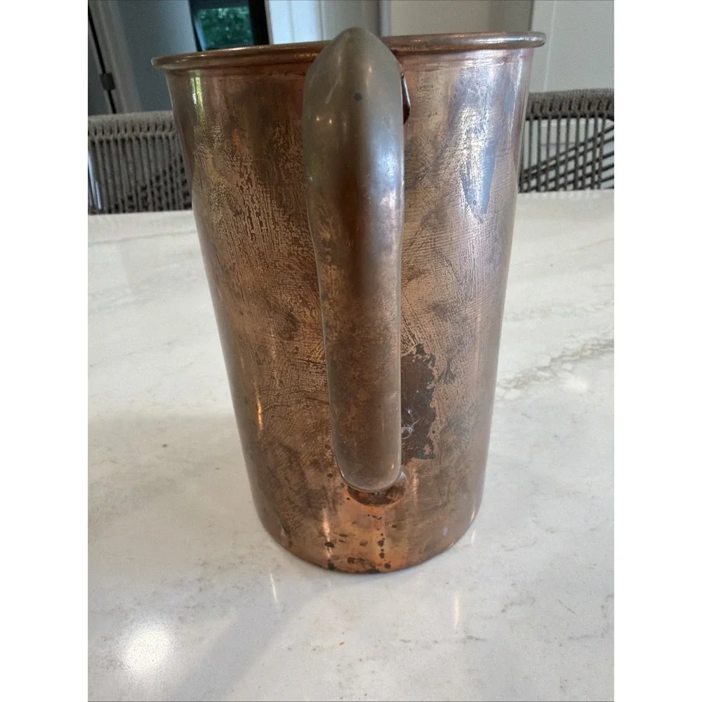 Antique Solid Copper Dairy Milk Measure Pitcher Hand Riveted Farmhouse 7